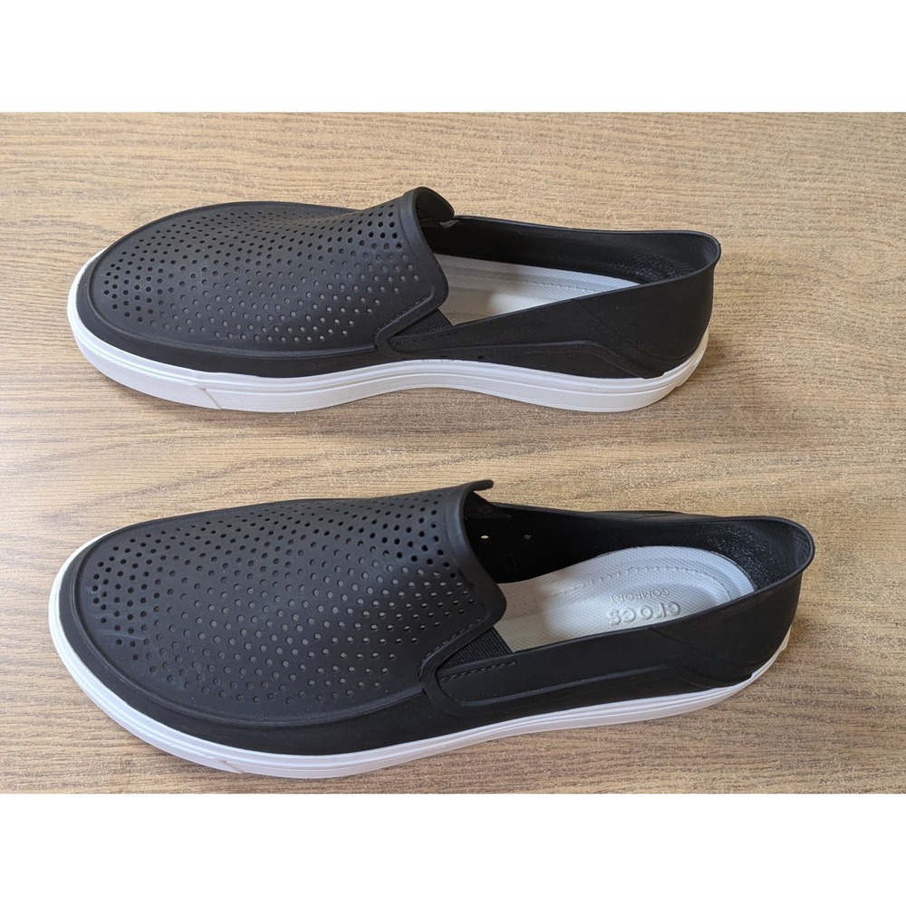 Crocs Mens Shoes 12 Black LiteRide CitiLane Slip On Perforated Sneakers Classic